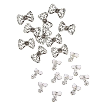 

20pcs Nail Sticker : 10pcs Nail Design Nail Sticker Nail Art Sticker Slices Glitters & 10pcs White Bow Tie Heart Silver 3D Alloy