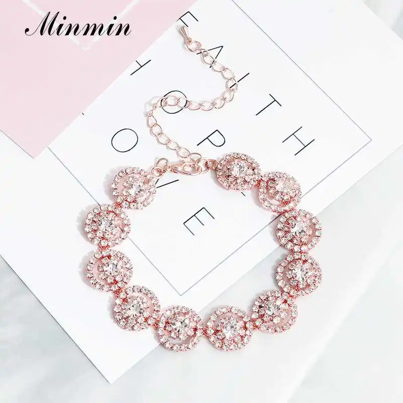 Minmin блестящий браслет из розового золота с маленькими полыми цветами, Модный свадебный браслет и браслет для женщин MSL436