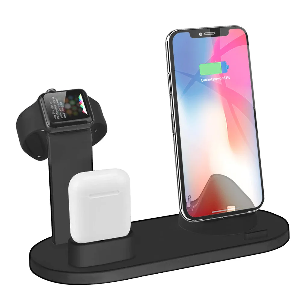 Without wireless FDGAO подставка с подзарядкой док-станция для Apple Watch Airpods для iPhone X XR XS 8 7 6S Plus 5s SE телефон usb type C зарядное устройство - Цвет: Without wireless