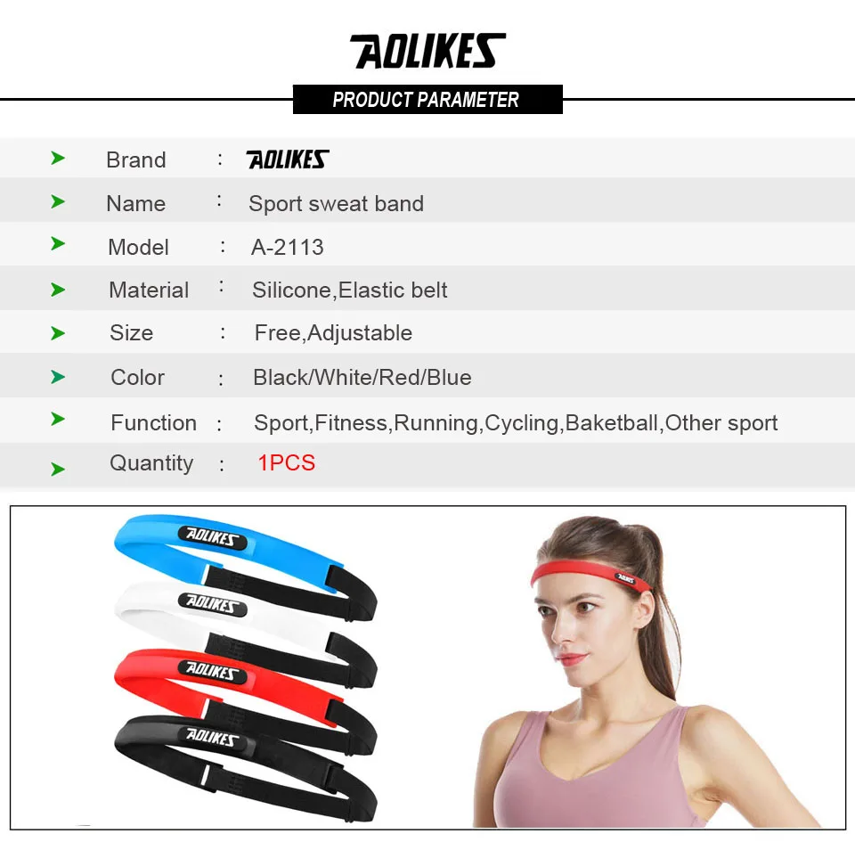 Description Picture 6 of itemAOLIKES Elastic Head Sweatband Soft Silicone Running Yoga Cycling Sweat Band For Men Women Fitness Basketball Tennis Headband