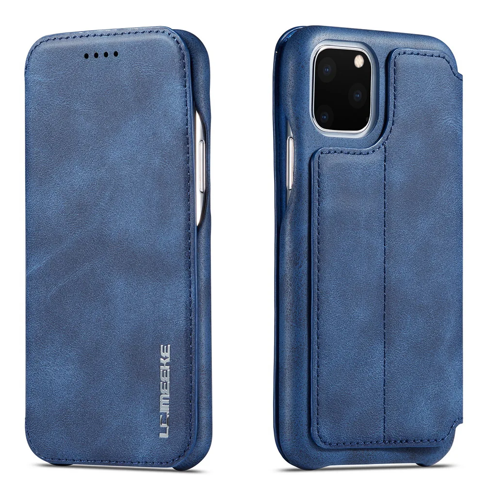 Синий LCHULLE флип чехол бумажник сумка телефонные чехлы для IPhone X XS XR 11 Pro Max 6 6S 7 8 Plus держатель для карт Магнитный чехол - Цвет: Синий