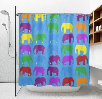 

Funny Shower Curtain with Rust Proof Plastic Hooks, 70 x 72 Inches Standard Size Color Elephant Pattern Bath Curtains,