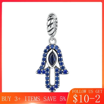 

CodeMonkey Vintage 925 Sterling Silver Blue Clearly CZ God's Hand Wicked Eye Pendant Fit Charm Bracelets for Women Jewelry C084