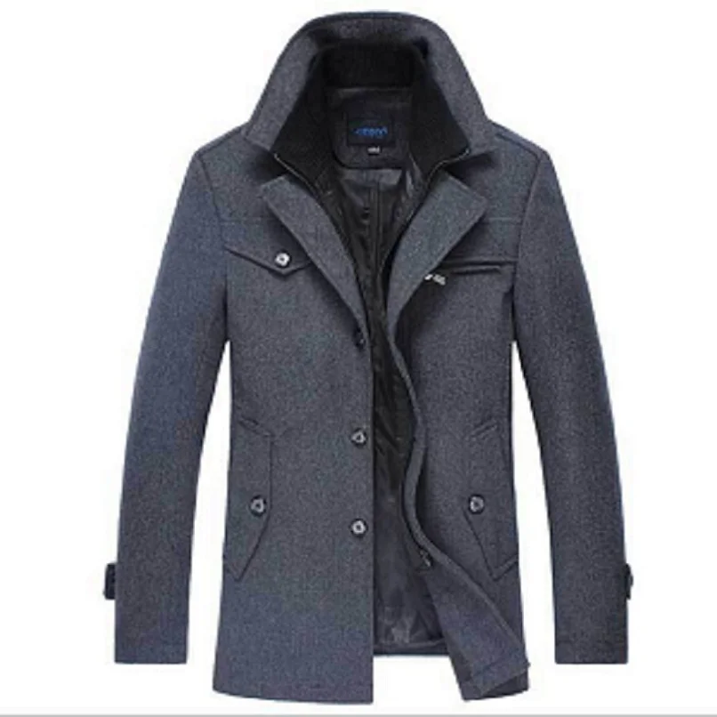 Winter Coat Men Long Wool Thick Windbreaker Woolen Overcoat Casaco Masculino Palto Jaket Men's Casual Trench Peacoat 5XL Jackets - Цвет: Серый