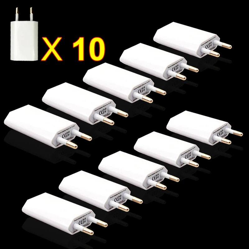 Европейский Союз (ЕС) 10 шт./партия USB зарядное устройство для путешествий для Apple iPhone 7 6 6s 5 5S SE 5C 4 4s 3GS адаптер питания AC 8 Pin EU Plug - Тип штекера: Европейский Союз (ЕС)