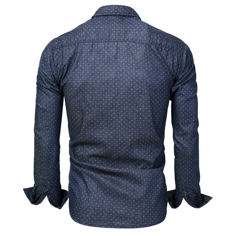Весенняя и Осенняя мужская новая рубашка в горошек большого размера Мужская джинсовая рубашка с длинным рукавом Повседневная деловая рубашка