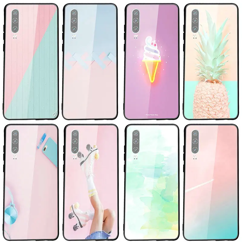 Чехлы из закаленного стекла на розовом фоне для телефонов Huawei Mate 20 Y6 Y9 Honor 6X 8 8X 9 10