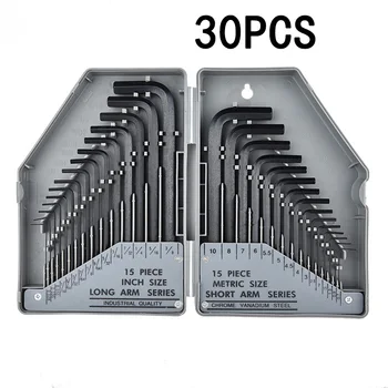 

30 Pcs/Set Allen Wrench Hex Key Set METRIC & SAE Standard Short Long Arm Steel