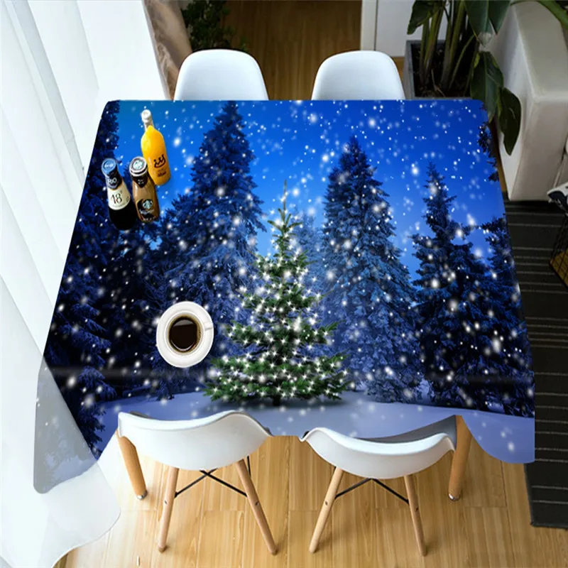 Синяя тема 3d Рождественская прямоугольная скатерть для стола печать стерео скатерть гобелен украшение стола крышка