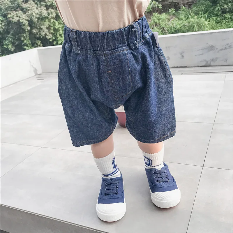 Summer New Style Childrenswear Korean-style Baby Jeans Men And Women Children Solid Color Medium Waist Shorts