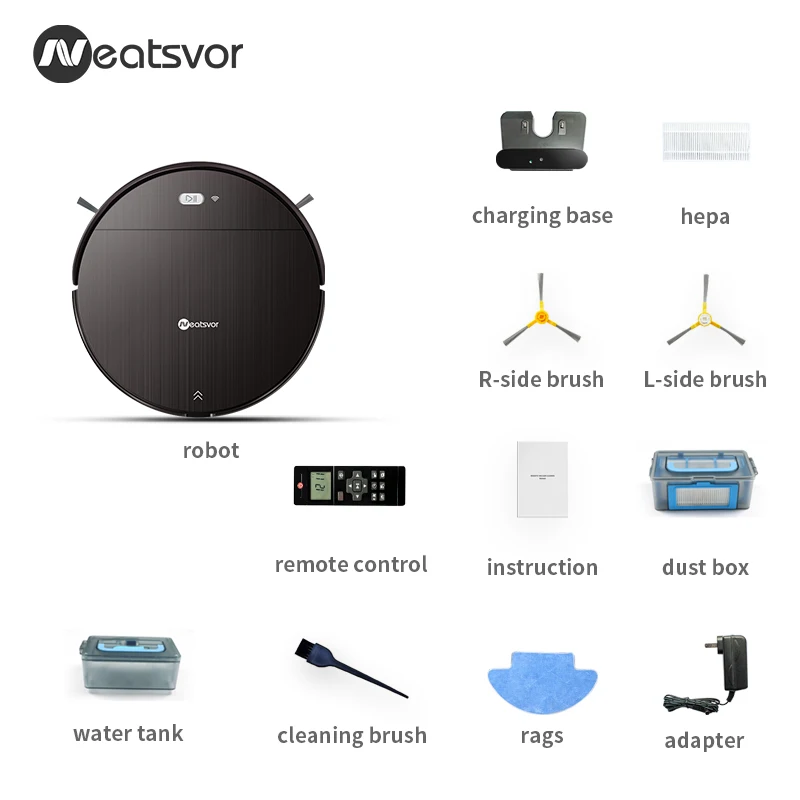 NEATSVOR V392 робот-пылесос, карта навигации, 1800 ПА всасывания, автоматическая зарядка, карта дисплея, Wi-Fi приложение подключения, Электрический резервуар для воды