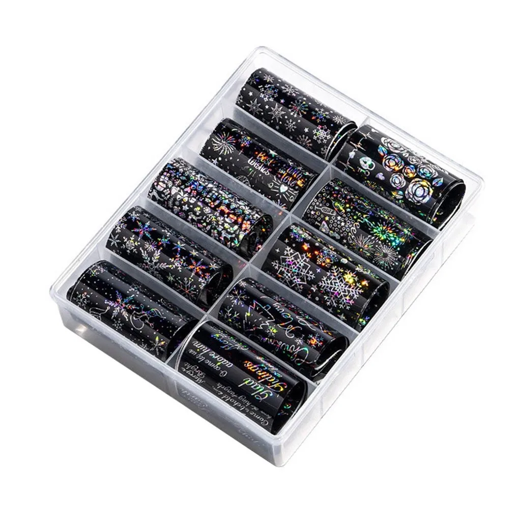 Christmas Holographic Nail Foil Set 10 Pcs Transparent AB Color Nail Art Transfer Sticker Manicure DIY Decoration Foil Nail Art