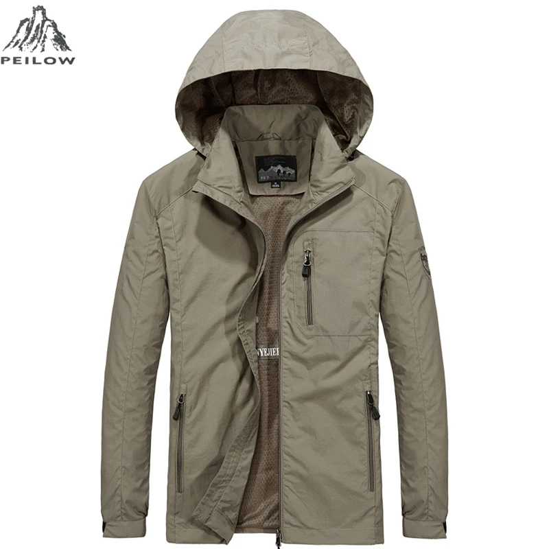 PEILOW new plus size M~6XL Spring Autumn Mens Casual military Hoodie Jacket Men Waterproof Clothes
