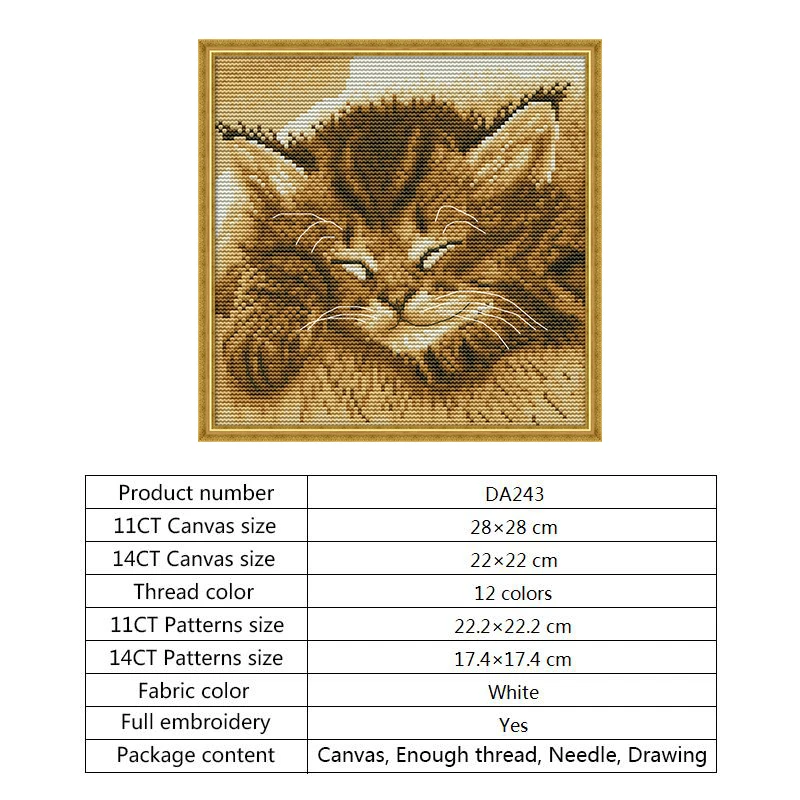 Набор для вышивания крестиком с рисунком кота DMC, хлопковая нить, напечатанная на холсте, Набор для вышивания крестиком, сделай сам, наборы для рукоделия, домашний декор - Цвет: cross stitch DA243