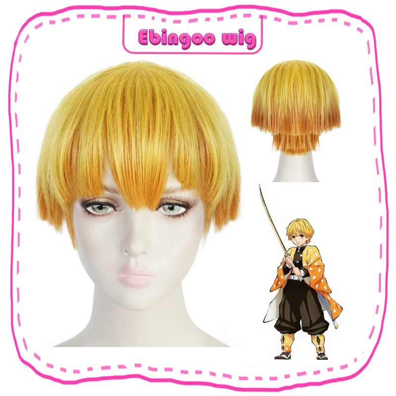 

Ebingoo Demon Slayer Kimetsu no Yaiba Zenitsu Agatsuma Short Golden Orange Wig Heat Resistant Synthetic Cosplay Costume Wigs+Cap