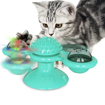 

Interactive Cat Toy Windmill Portable Scratch Hair Brush Grooming Shedding Massage Suction Cup Catnip Cats Puzzle Training Toy