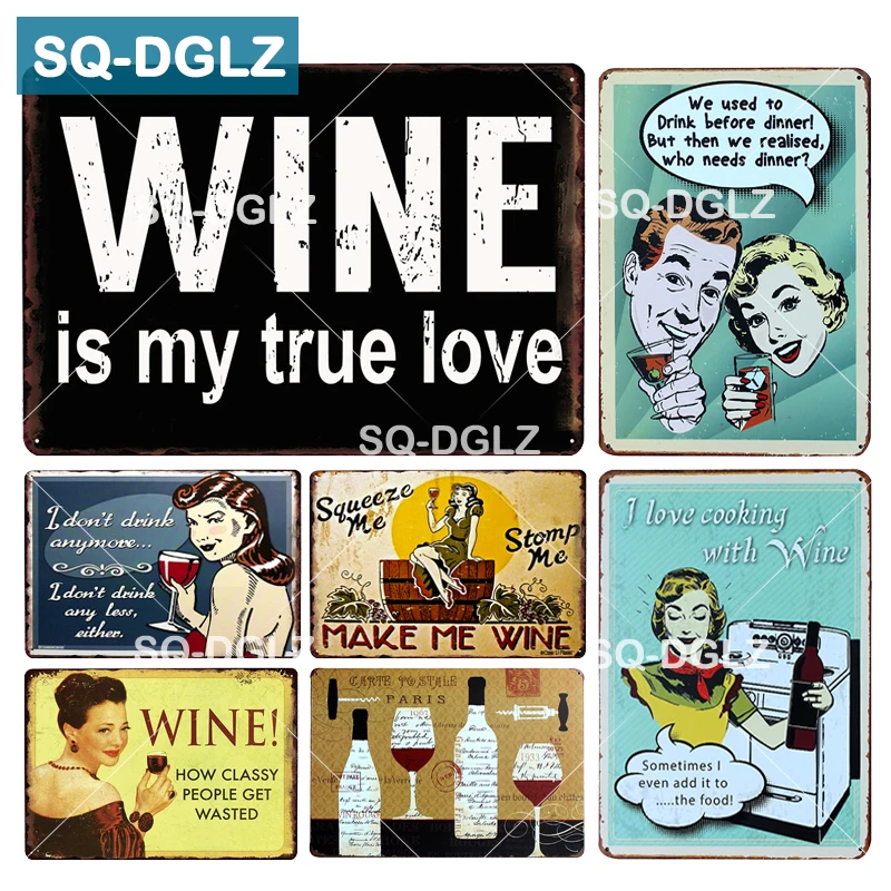 

[SQ-DGLZ] WINE Tin Sign Bar Wall Decor Metal Sign Vintage Crafts Home Decor Painting Plaques Art Poster Grape Wine