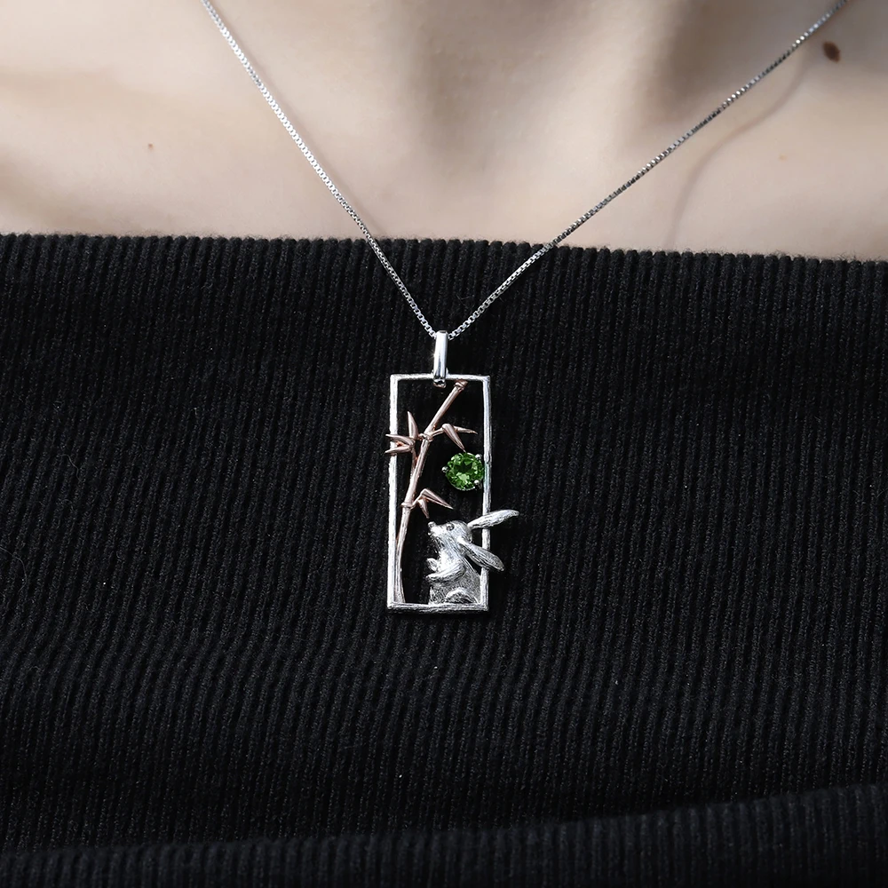 GEM'S балетная 925 пробы, серебро, хром, диопсид, S925, Розовая позолота, кролик, животное, простой, стильный кулон для женщин