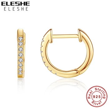

ELESHE 100% Real 925 Sterling Silver Crystal Circle Earrings For Women Wedding Engagement Hoop Earrings Silver 925 Fine Jewelry