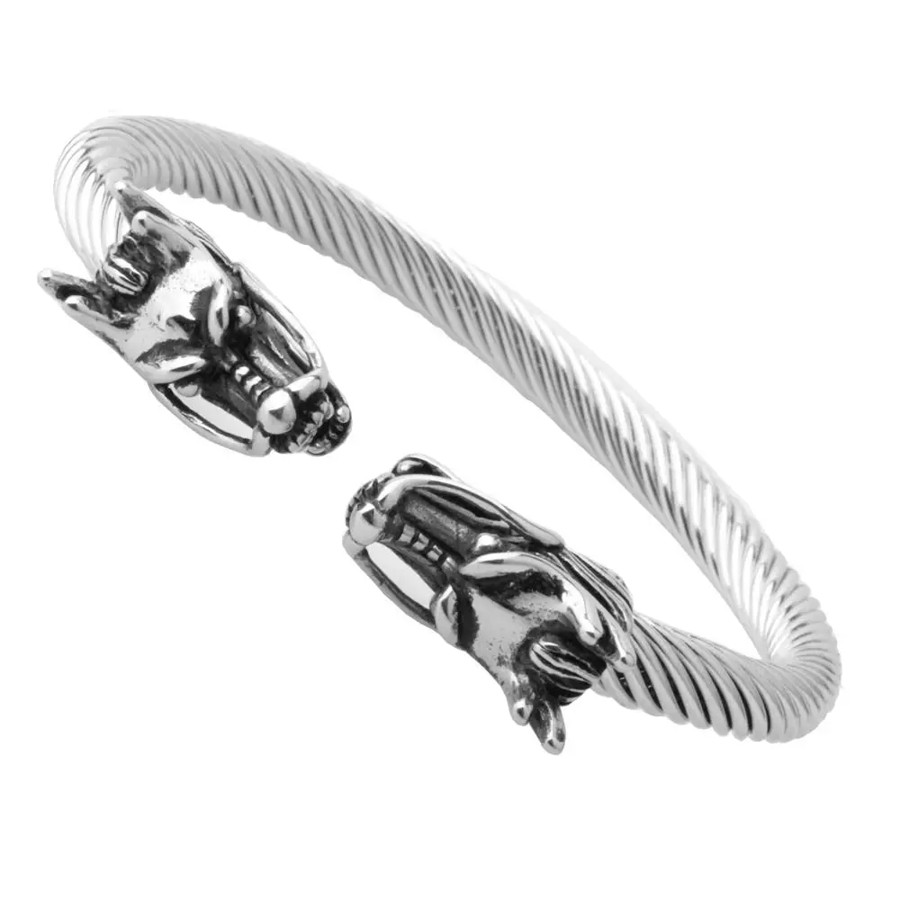 Silver Шикарный Эластичный регулируемый мужской браслет с драконом из нержавеющей стали крученый браслет в виде троса Браслет Серебро Золото-цвет Байкер ювелирные изделия - Окраска металла: Silver