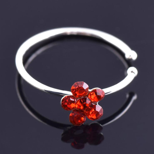 Plum Flower Rhinestone Nose Stud Hoop Sparkly Nose Ring Body Piercing