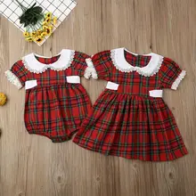 Летняя одежда для маленьких девочек; Рождественская Одинаковая одежда для девочек; боди; красное кружевное платье; Рождественская одежда