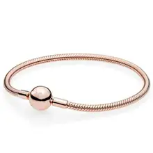 925 пробы Серебряный Браслет Роза моменты гладкий шар застежка змея цепь браслет подходит для женщин шарик шарм Diy ювелирные изделия