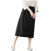 Женская модная юбка новая весенняя Короткая Повседневная Женская хлопковая и льняная повседневная юбка с разрезом на талии для леди 40