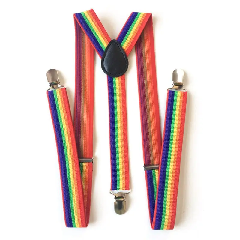 

Colorful Striped Strap Rainbow Bib Pants Straps Clip Adult Unisex Suspenders Buckle Adjustable Shoulder Belt
