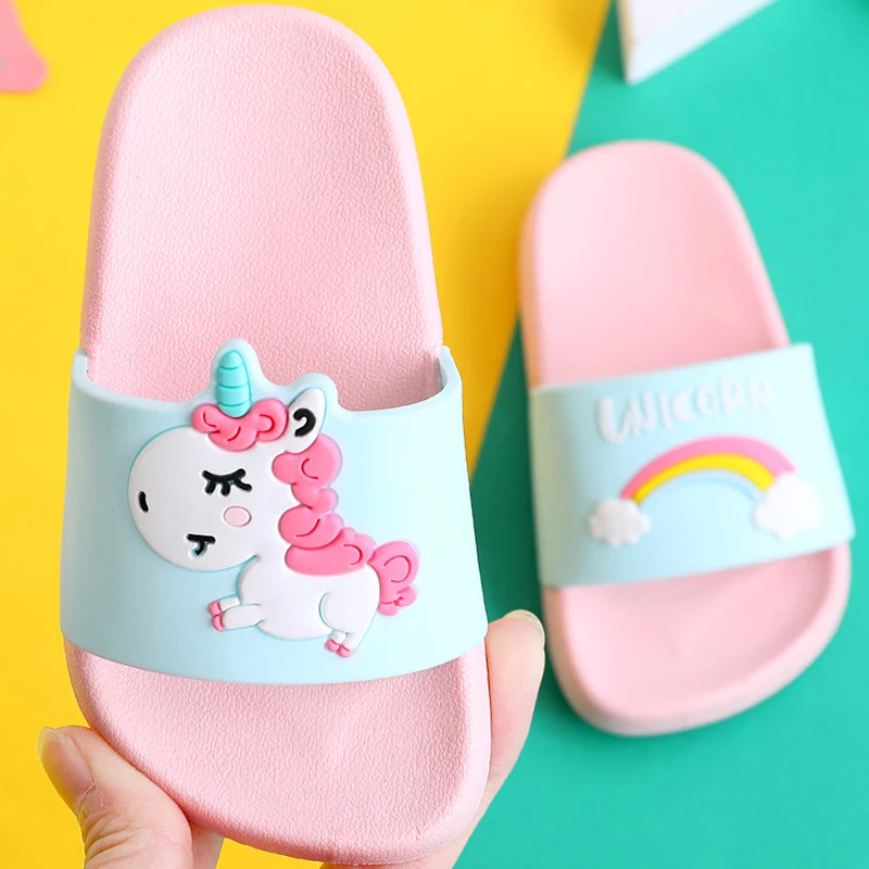 Kids Slippers for Boy Girl Rainbow Shoes Summer Toddler Animal Kids Indoor Baby Slippers PVC Cartoon Slippers