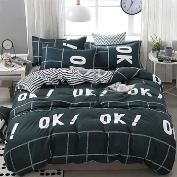 

Thumbedding White Letters Bedding Set King Simple High End Duvet Cover Green Queen Full Twin Single Unique Design Bed Set