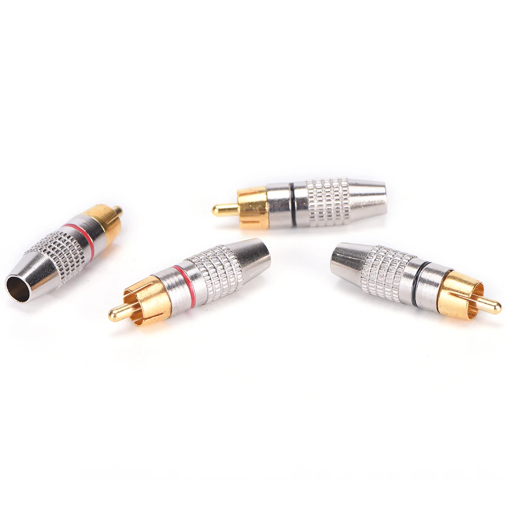 New 4pcs RCA Male Plug Solder Audio Video Cable Adapters Connector Gold Plated