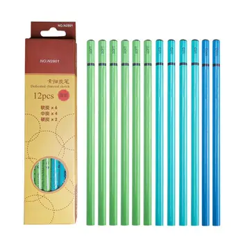 

New 12pcs Professional Sketching Charcoal Pencil Drawing Carbon Pen Soft Medium Hard