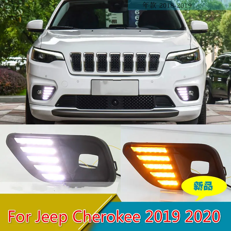 

CSGJMY 1Set LED Daytime Running Light For Jeep Cherokee 2019 2020 Car Accessories Waterproof ABS 12V DRL Fog Lamp Decoration