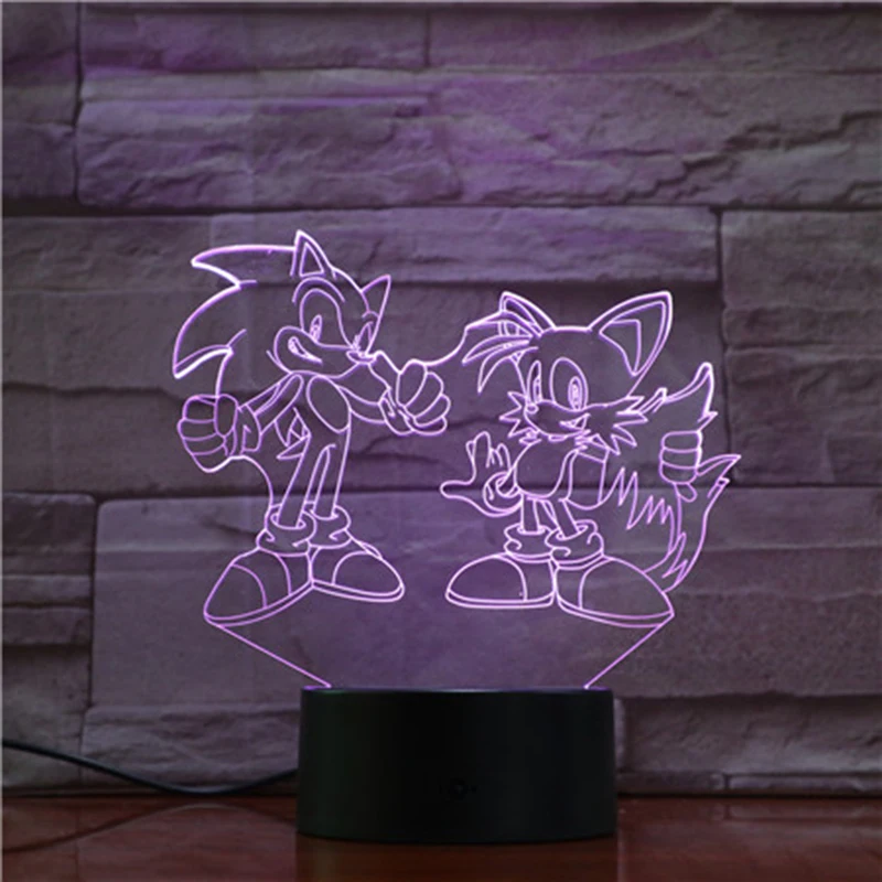 Sonic 3D светодиодный ночной Светильник Sonic 7 цветов, меняющаяся лампа, украшение комнаты, игрушка-фигурка для подарка на Рождество