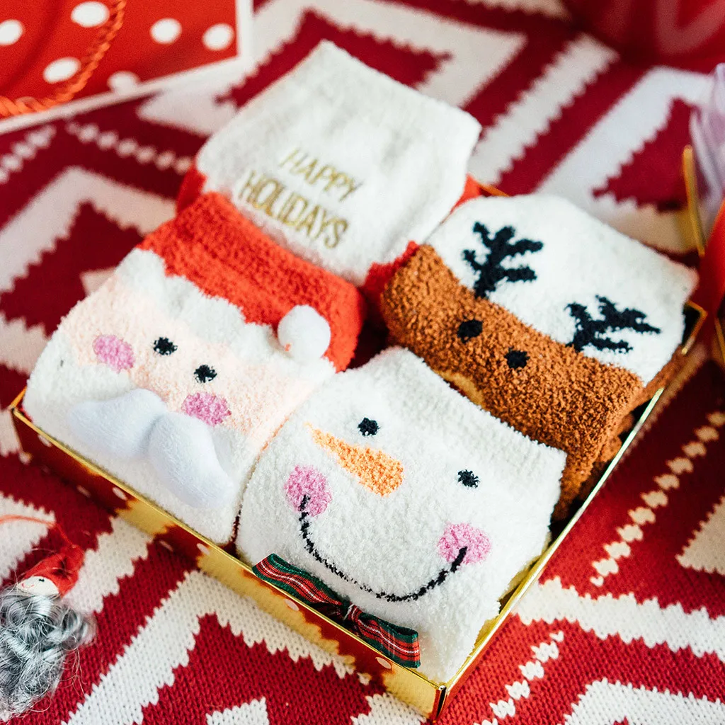 4 пары рождественских пар носков мягкие коралловые бархатные дышащие зимние теплые носки милые носки унисекс подарок с изысканной коробкой z1018