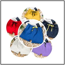 Летние новые стильные хлопковые детские шорты ярких цветов на шнуровке, короткие спортивные штаны