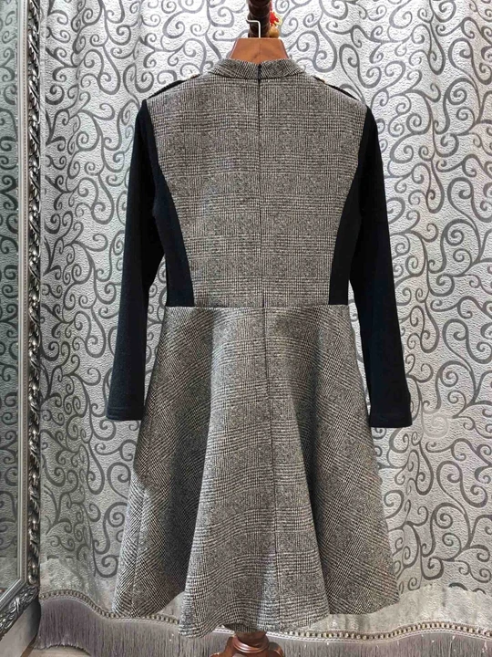 new women's autumn and winter woolen dress stitching sleeve decorative buttons 1014