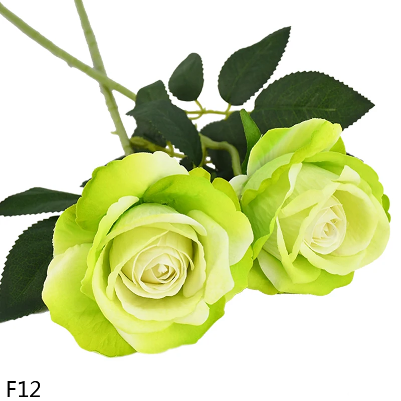 Высокое качество, европейские искусственные цветы, розы, цветочный букет, имитация фланели, искусственные цветы, домашний декор, украшение для свадебной вечеринки - Цвет: F12 green