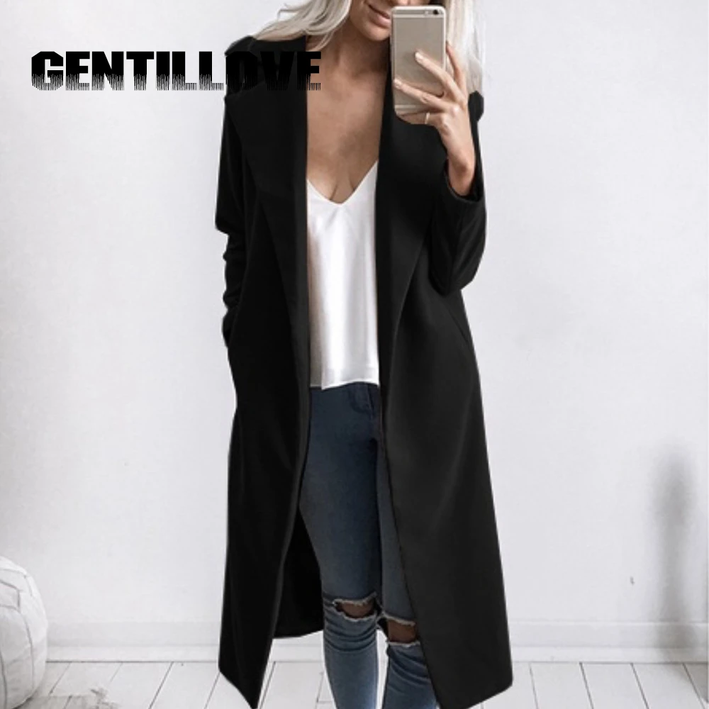 Gentillove зимнее Элегантное Длинное Однотонное шерстяное пальто женский халат