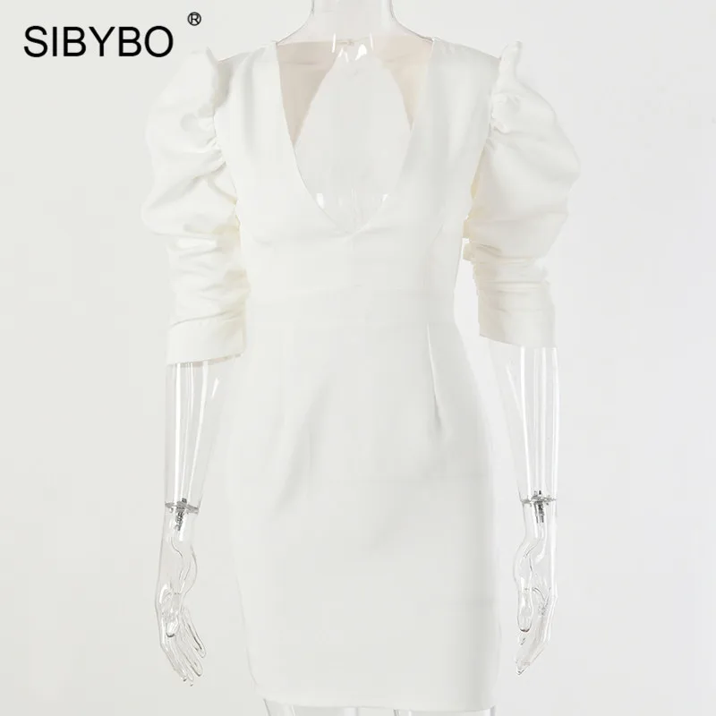 SIBYBO сексуальное облегающее платье с глубоким v-образным вырезом и открытой спиной, женское летнее мини-платье с коротким рукавом, белые вечерние элегантные платья