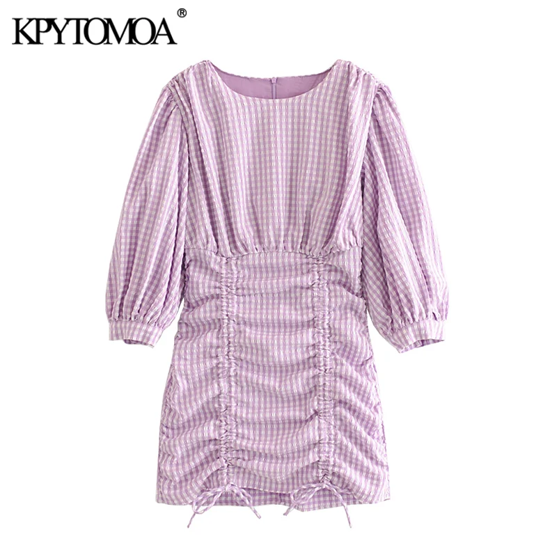 KPYTOMOA Women 2020 Chic Fashion Lace-up Pleated Plaid Mini Dress Vintage O Neck Three Quarter Sleeve Female Dresses Vestidos KPYTOMOA Women 2020 Chic Fashion Lace-up Pleated Plaid Mini Dress Vintage O Neck Three Quarter Sleeve Female Dresses Vestidos