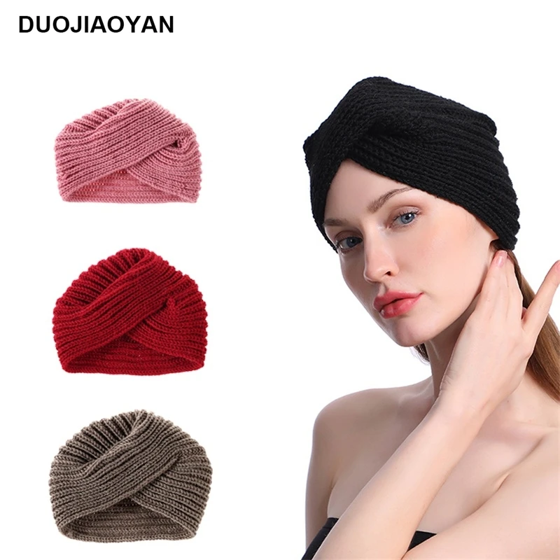 

DUOJIAOYAN Wool Kint Headgear Eur-merican Popular Crown Warm Women Turban Indian Fashionable Muslim Scarf Scarf