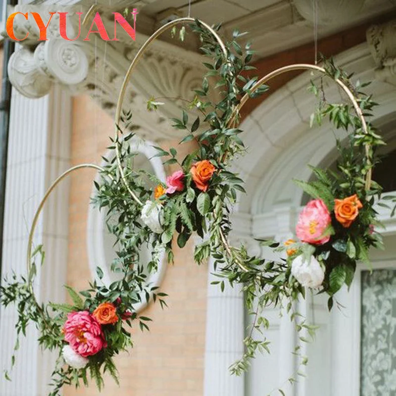 

CYUAN 10-40cm Metal Hoops Home Door Hanging Gold Iron Metal Ring Wreath Wall Hanging Ornament Spring Wedding Party Decoration