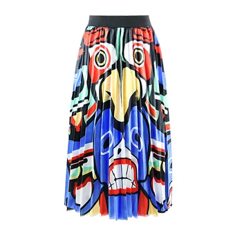 

New-Coming Spring High Street Style A-Line Floral Pattern Vacation skirt High Quality Women Pleated Long Skirts
