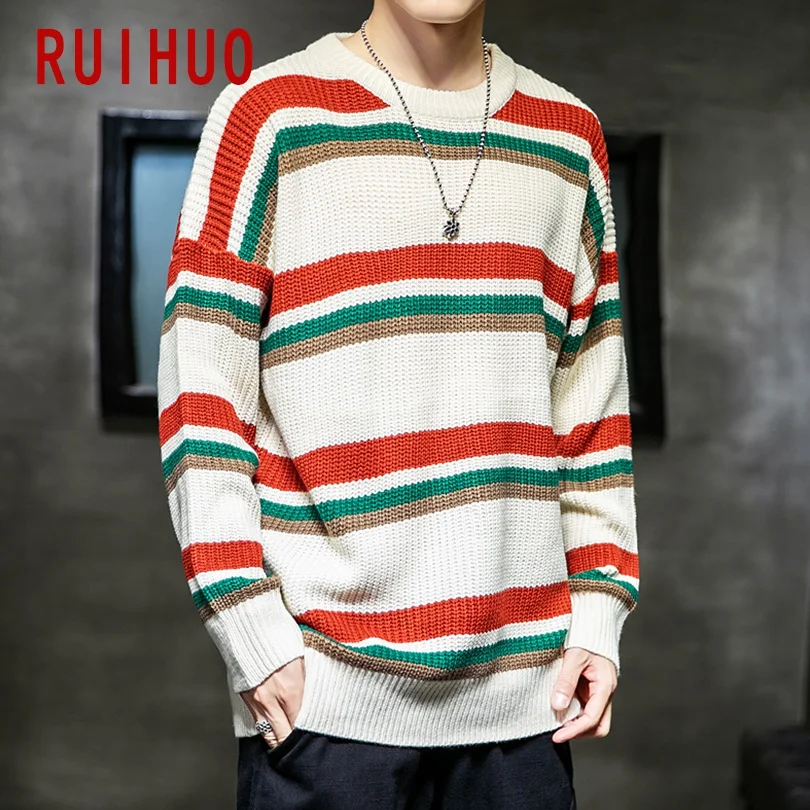 RUIHUO полосатый зимний свитер мужские пальто рождественский пуловер и свитер для мужчин зимнее пальто мужские свитера для осенняя одежда XXL