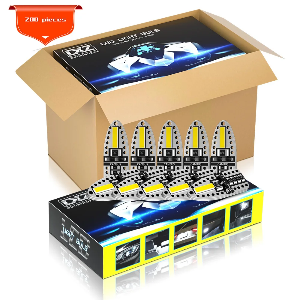 DXZ 200PCS T10 LED Car W5W LED Bulbs Canbus 168 194 6000K White for Car Interior Dome Light Parking Lights Error Free Auto 12V