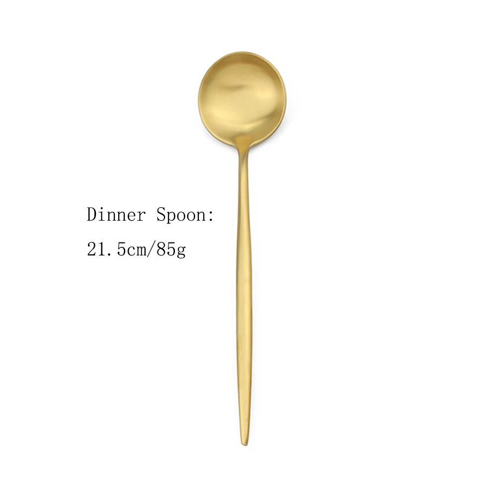 Dinner Spoon Матовые золотые столовые приборы набор посуды 304 столовая посуда из нержавеющей стали вилка, нож, ложка набор золотой набор серебряных изделий вечерние Прямая - Цвет: Dinner Spoon