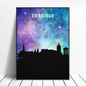 

EDINBURGH Starry City Skyline Canvas Wall Art Print Modern Poster Wall Pictures Living Room Decor