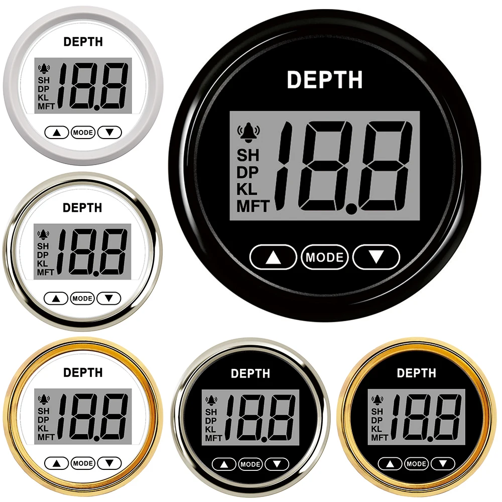 52Mm Diepte Gauge Waterdichte IP67 Digitale Marine Boot Diepte Meter Puls Signaal Voor Jacht Met Witte Achtergrondverlichting 9-32V Diepte Meter